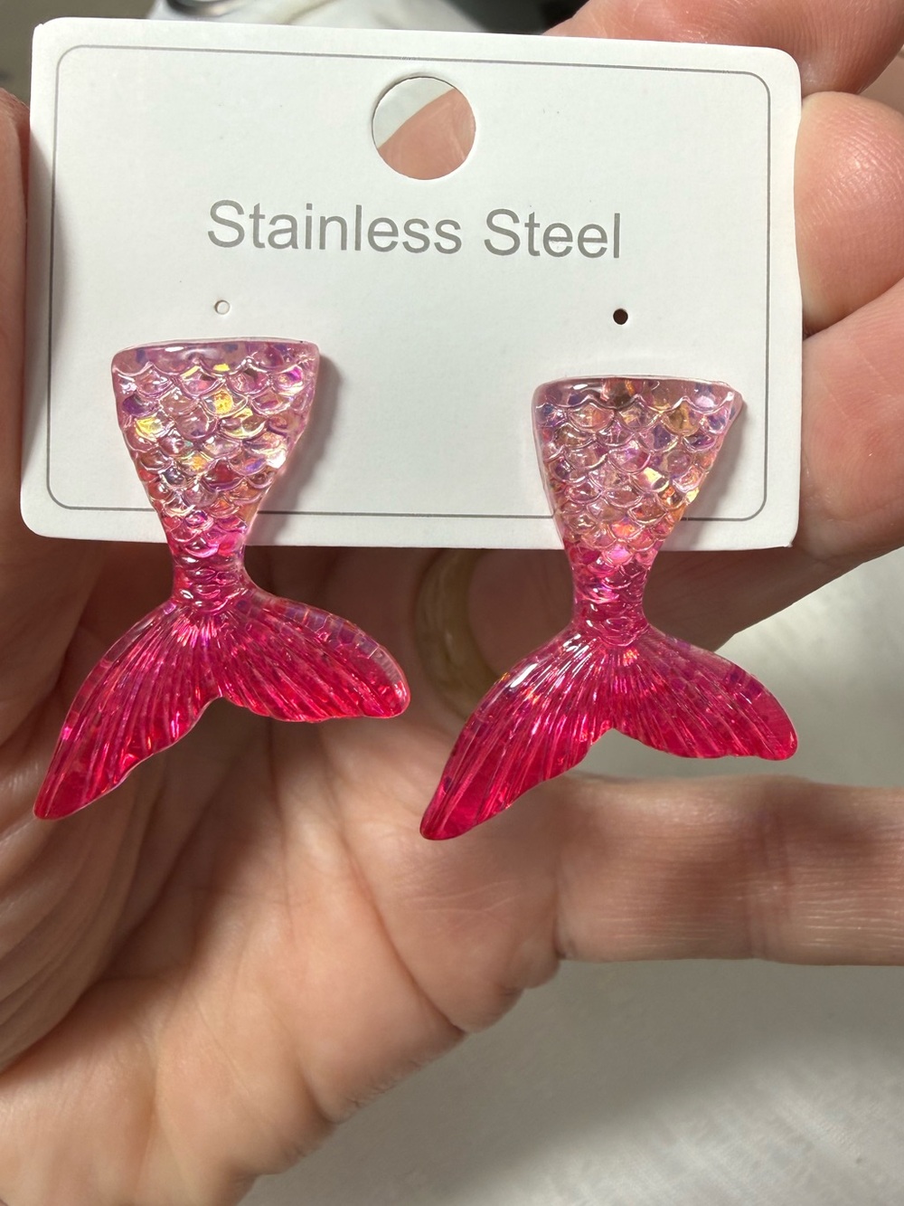 Pink Mermaid Tail Earrings - Stainless Steel Posts